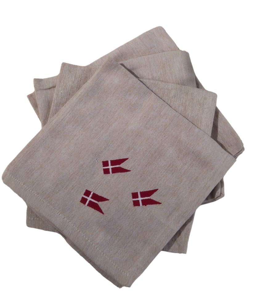 Mundserviet med dannebrog broderet 4-pak 40x40 cm. 