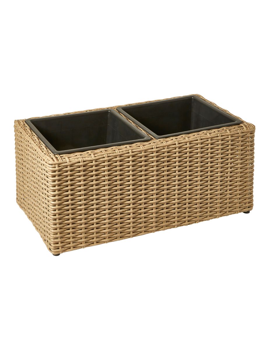Plantekasse med 2 skjulere polyrattan flet 50x31x26 cm. brun