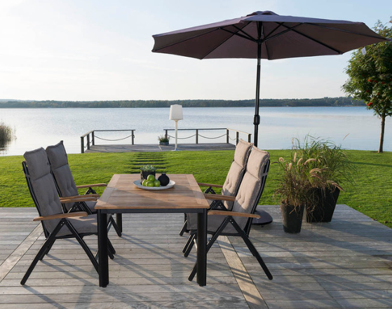 Nyborg havebord 96x150-200 cm. - sort og kerneteak