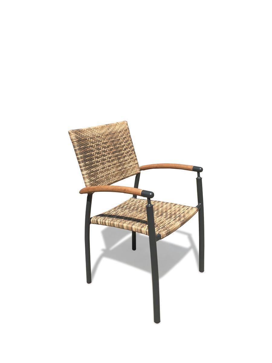 Houston bord Ø66 cm + 2 Era stabelstol i flet og classic teak - Altan / cafesæt