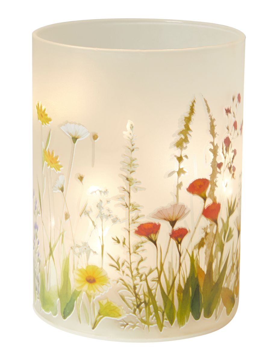 Flora Cylinderglas med 10 LED lys 9x12 cm. rød
