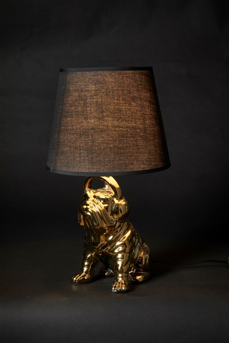Lampe Bulldog keramik guld med sort skærm