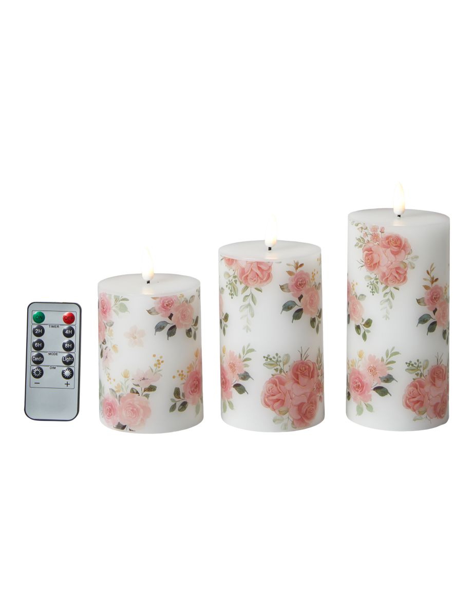 Da'core LED bloklys roser sæt m/3 stk. inkl fjernbetjening 