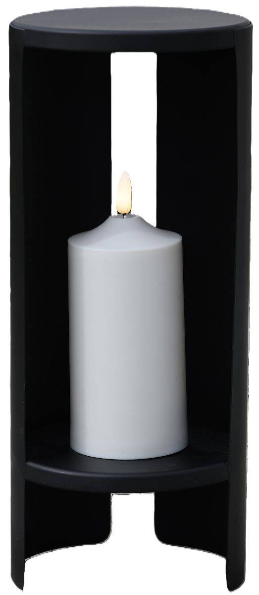 Lanterne med bloklys sort metal Ø 15/H 36 cm.