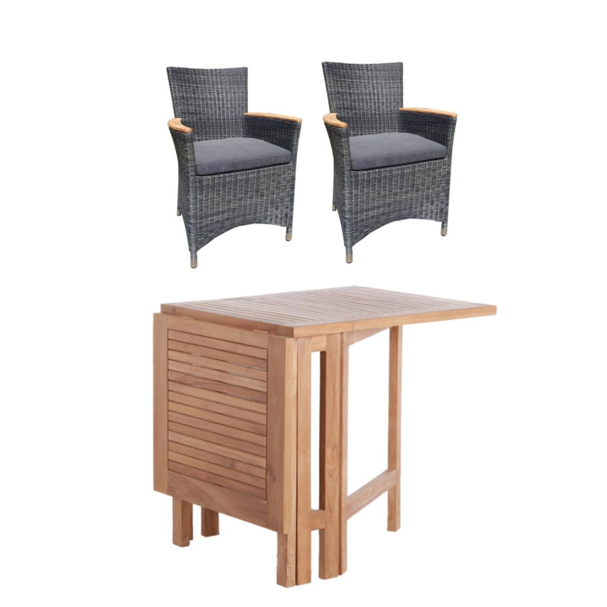 Bella bord 64x75/130 cm + 2 Boston stole i polyrattan og kerneteak - Altan / cafesæt