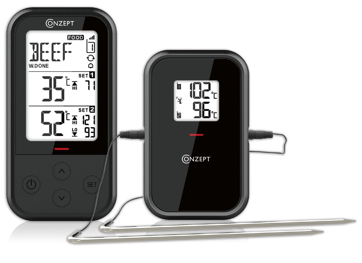 Conzept trådløst stegetermometer med 2 følere og manuel temperaturindstilling