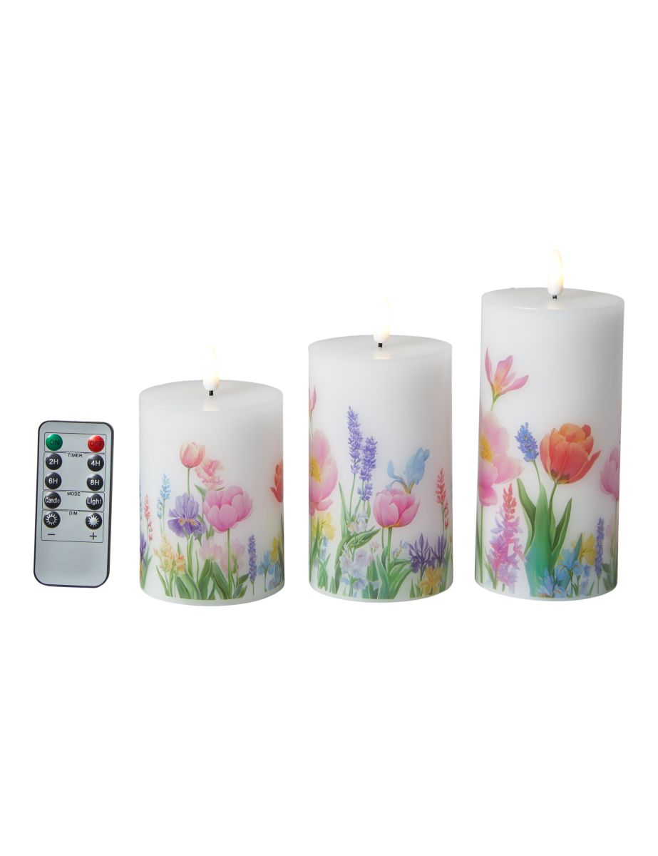 Da'core LED bloklys blomster sæt m/3 stk. inkl fjernbetjening 