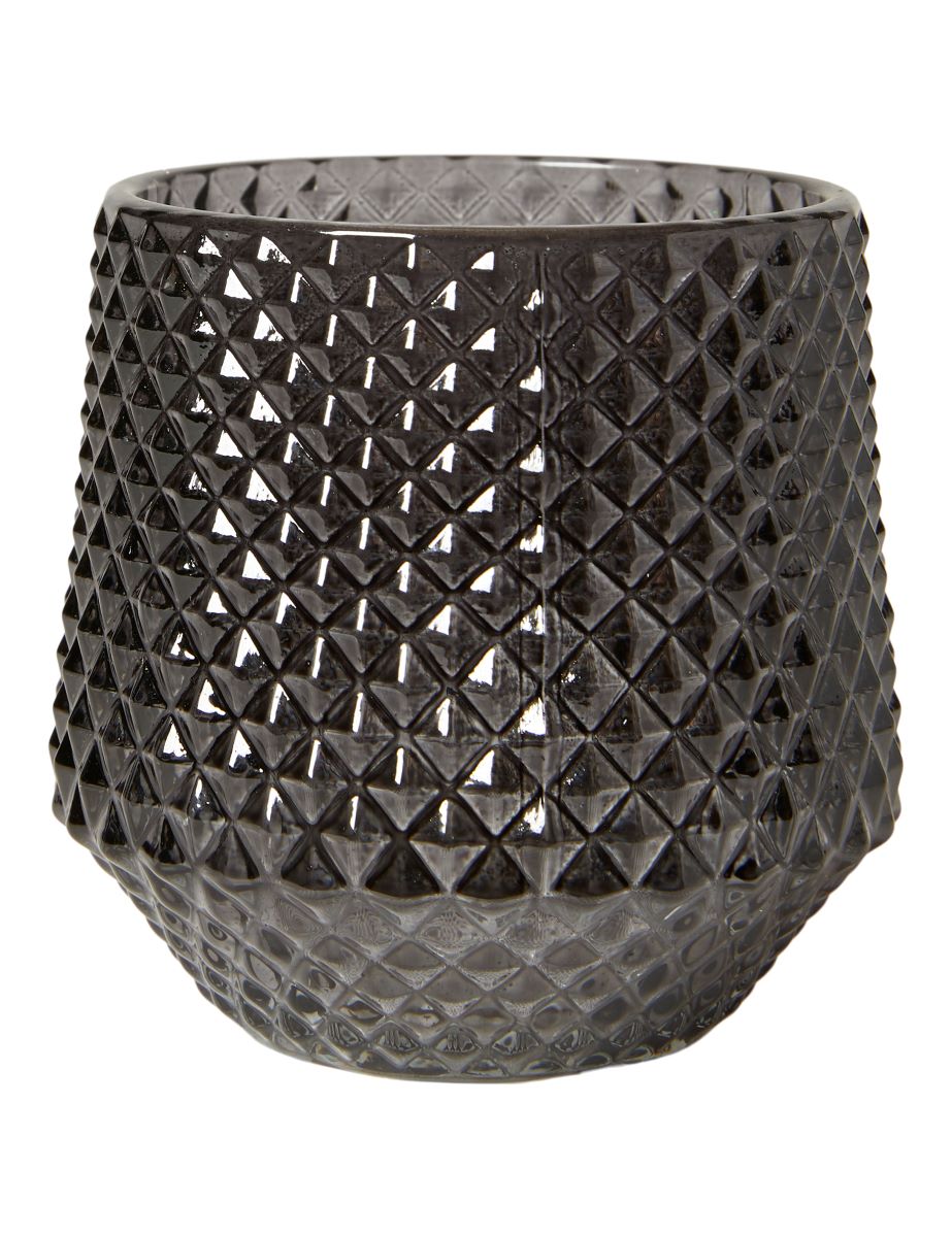 Lysestage i glas til fyrfadslys 3 stk. Ø 8x9 cm. - mørk grå