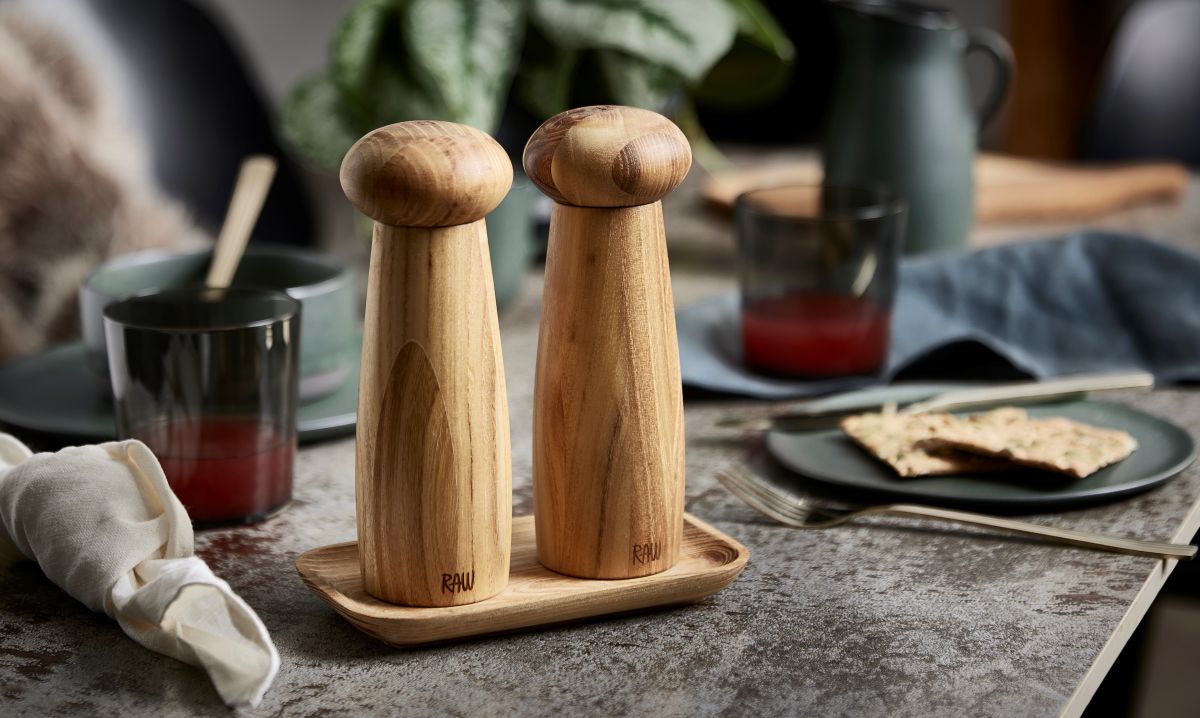 Raw teak kværnsæt med bakke 3 dele