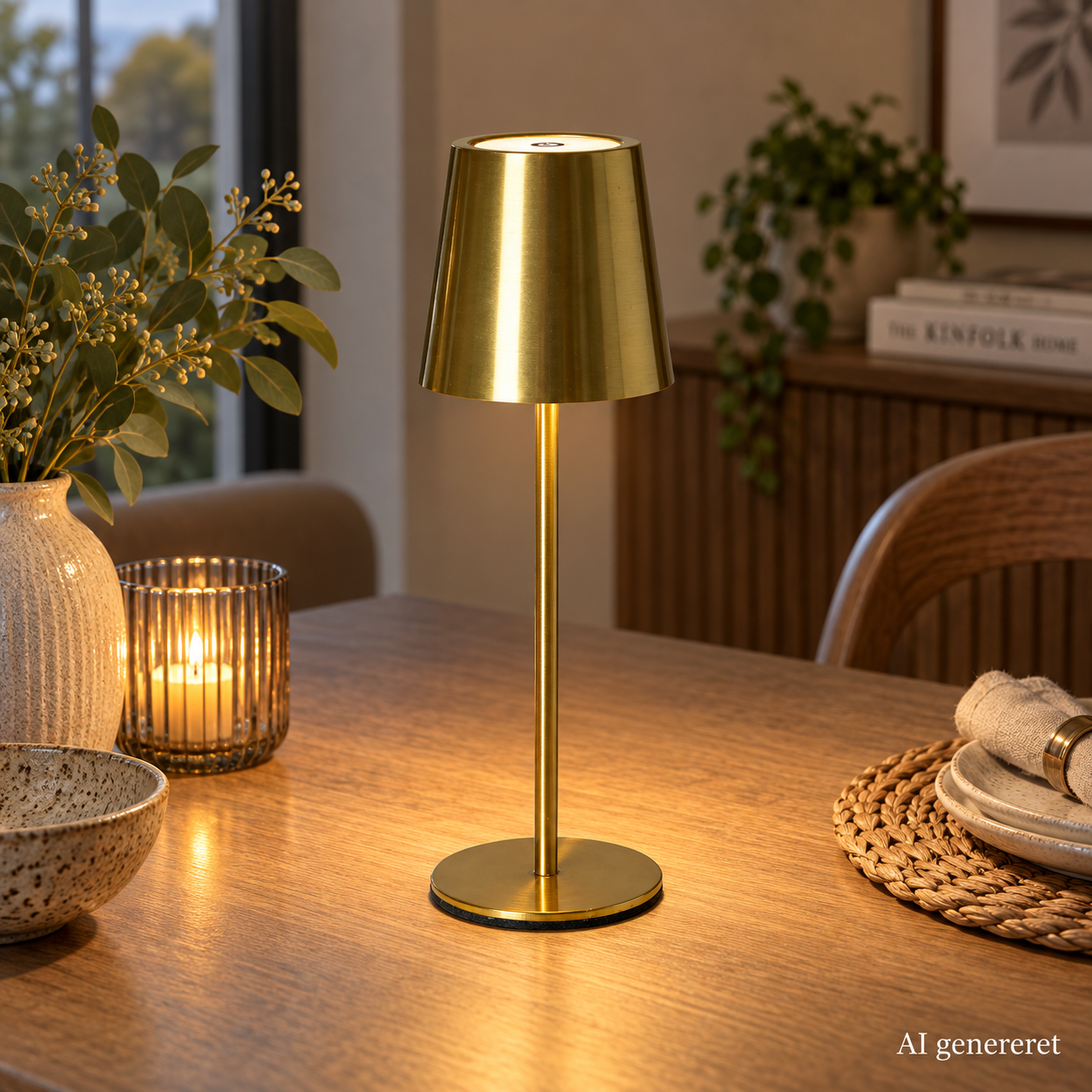 Bordlampe LED touch genopladelig 23 cm. guld