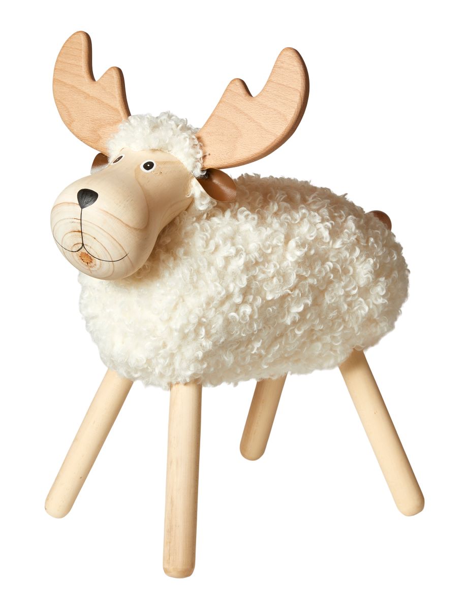 Elg med pels Mix træ Hvid 59 cm