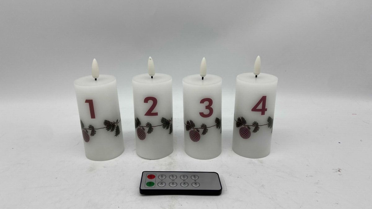 LED Adventslys sæt m/4stk Ø5x10cm. - hvid med juleguirlande