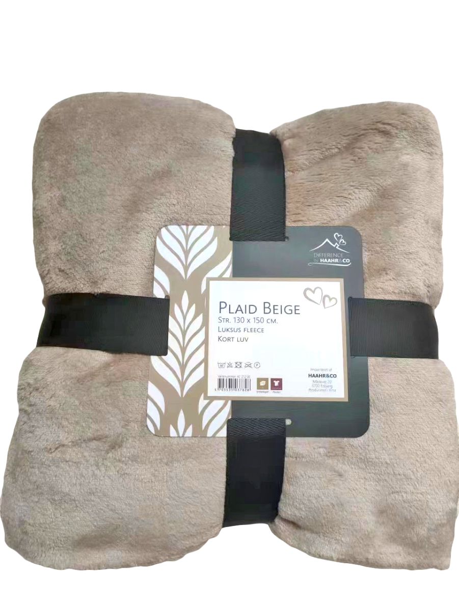 Plaid i luksus fleece  130x150 cm. beige