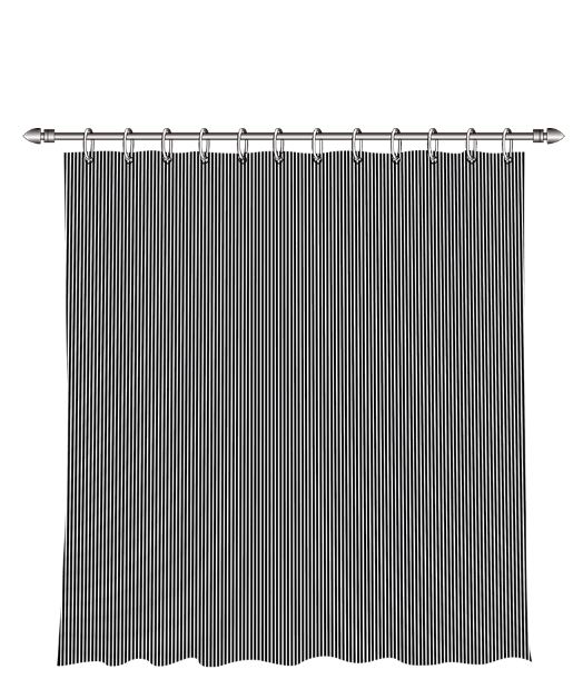 Badeforhæng inklusiv ringe 180x200 cm. stribet sort