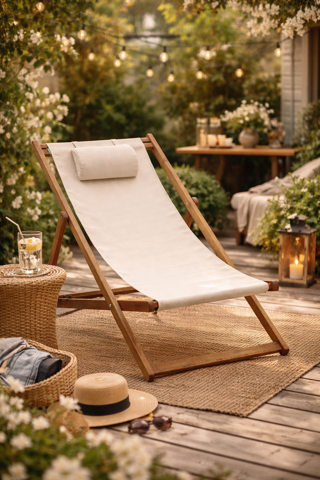 Klitmøller Strandstol med nakkepude 56,5x97x87 cm. natur