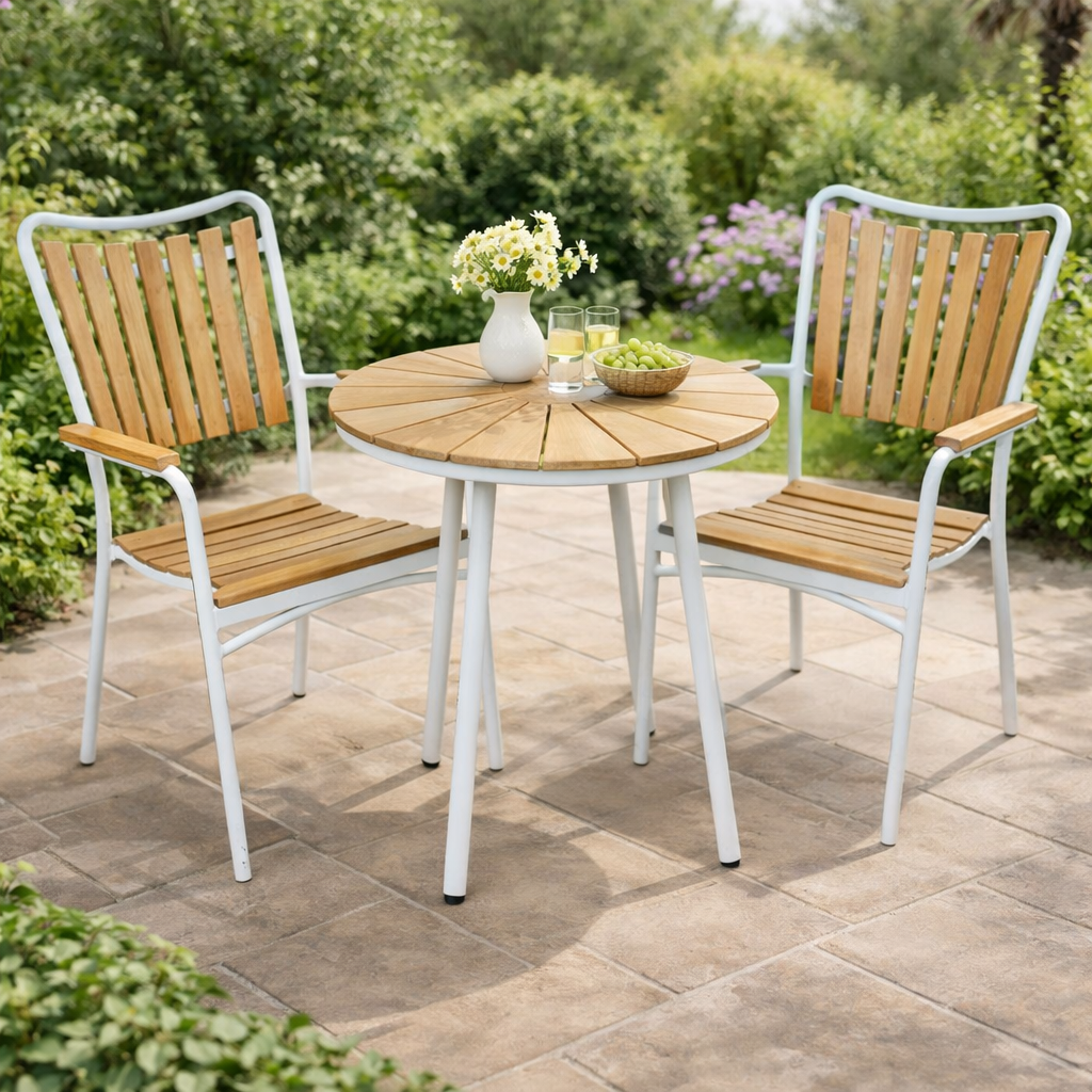 Cafésæt Home - bord Ø 70 cm. og 2 stabelbare stole