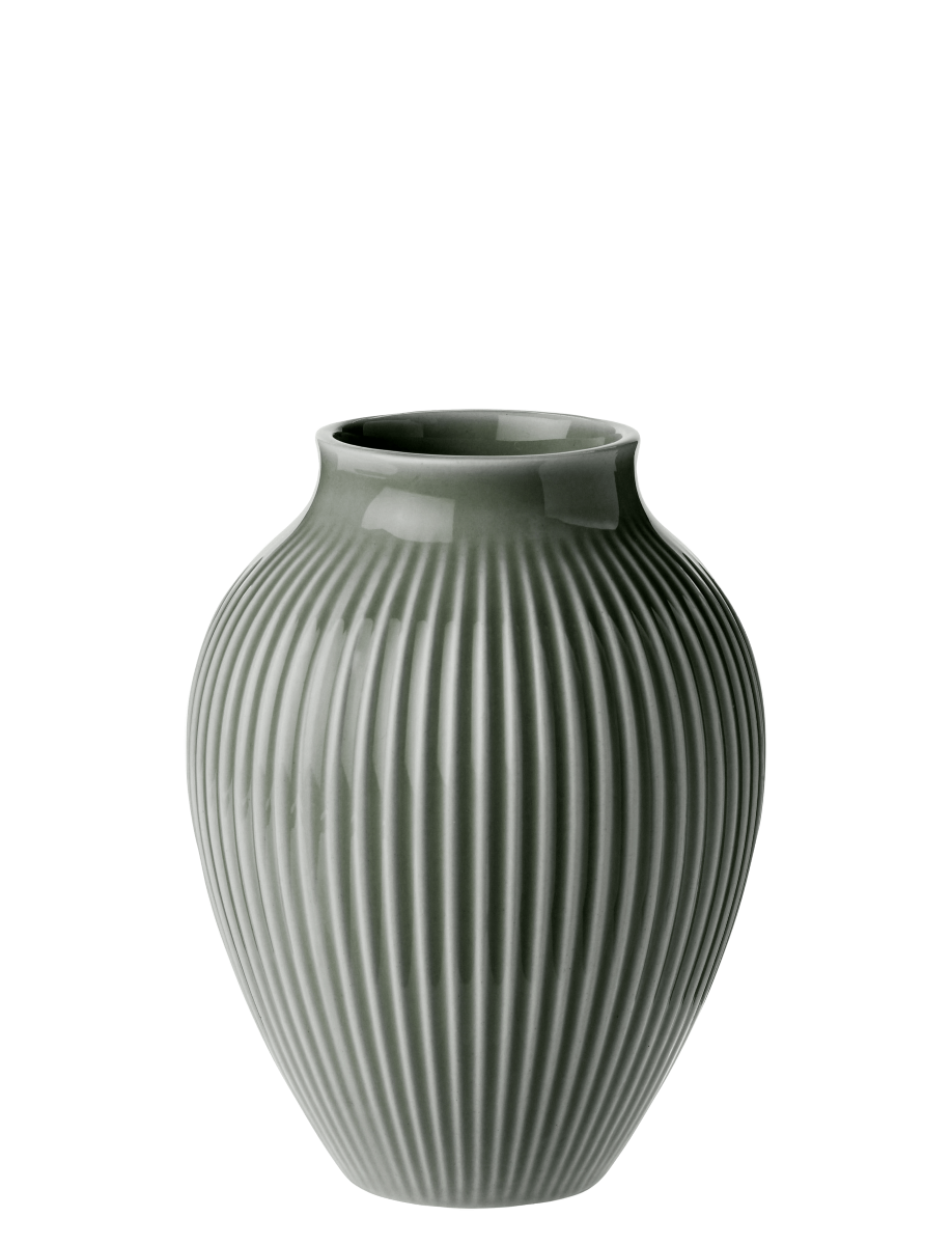 Knabstrup Vase Riller mørkegrøn 12,5 cm