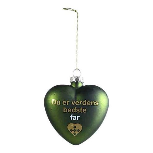 Hjerteophæng glas 8 cm. far grøn