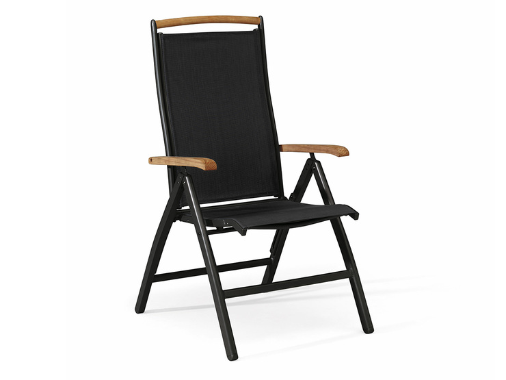 Bistro bord 180x100 cm + 4 Nyborg positionsstole i aluminium og kerneteak - Havemøbelsæt