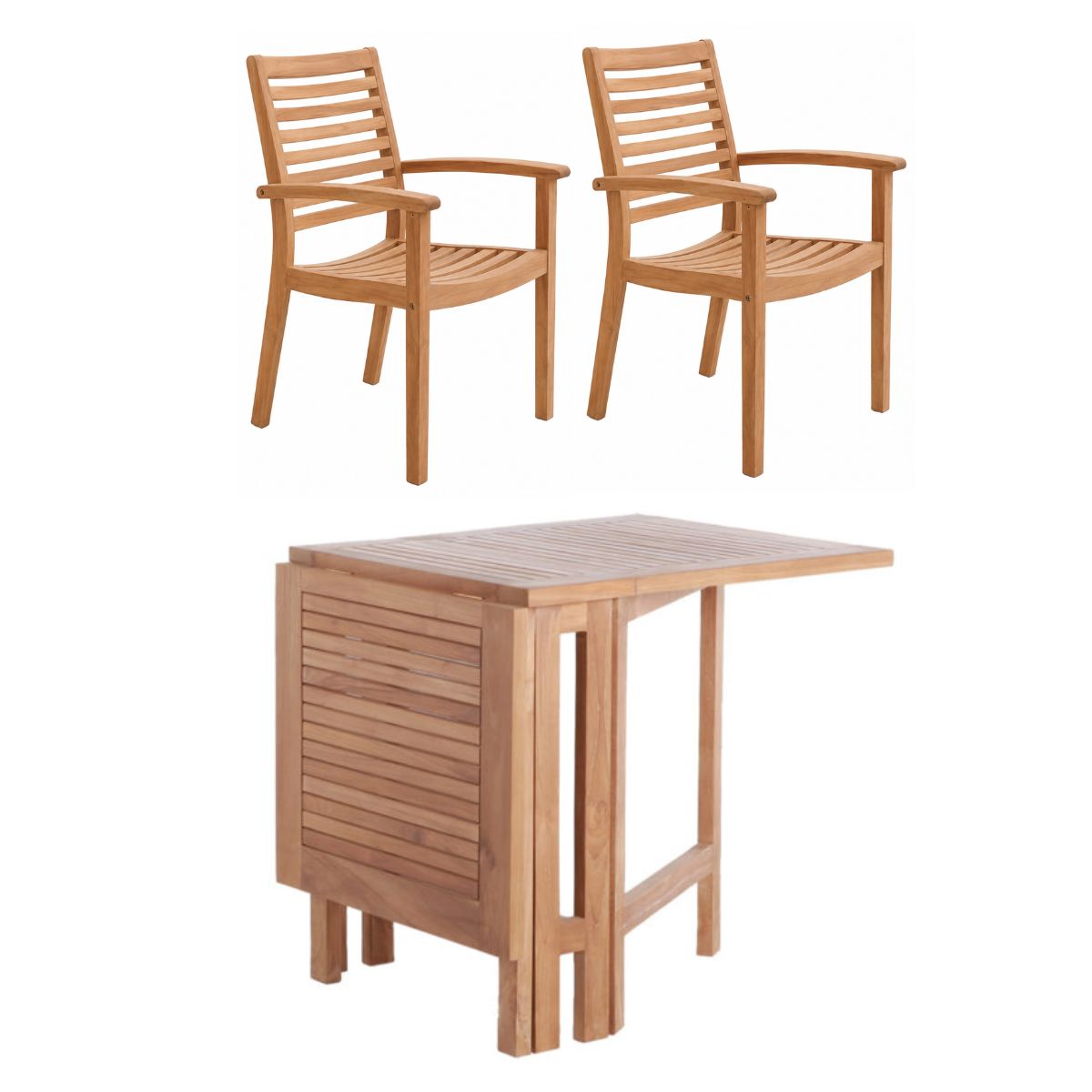 Bella bord 64x75/130 cm + 2 Pala stabelstole i kerneteak - Altan / cafesæt