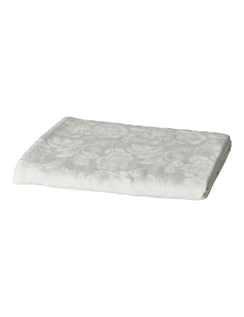Dug Jacquard Blomst Ø140cm. bomuld hvid