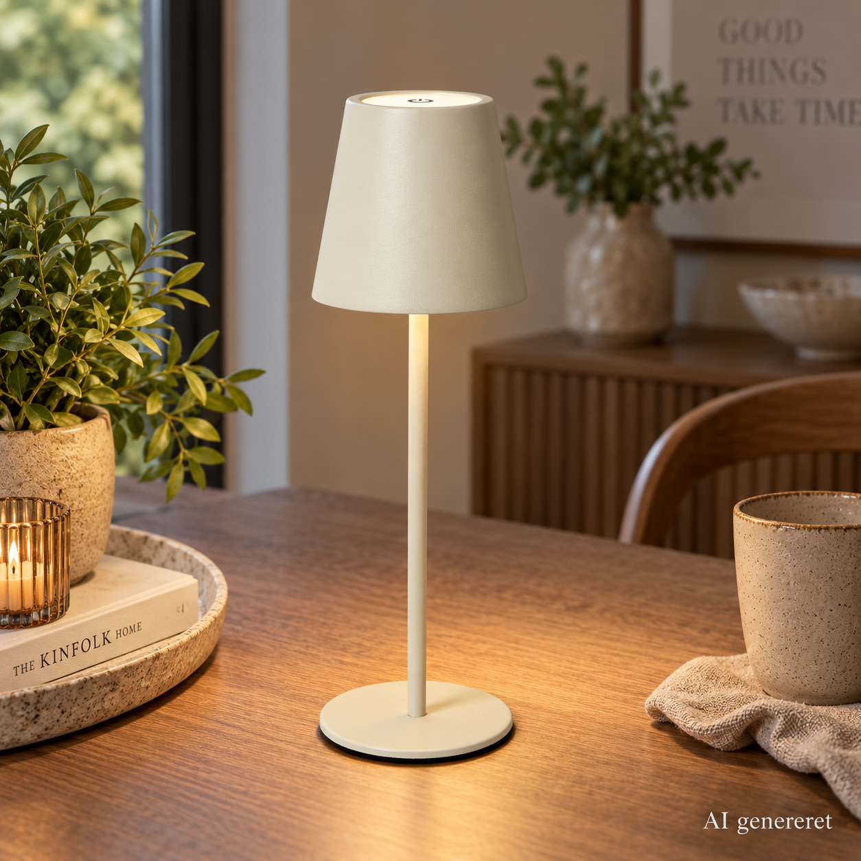 Bordlampe LED touch genopladelig 23 cm. sand