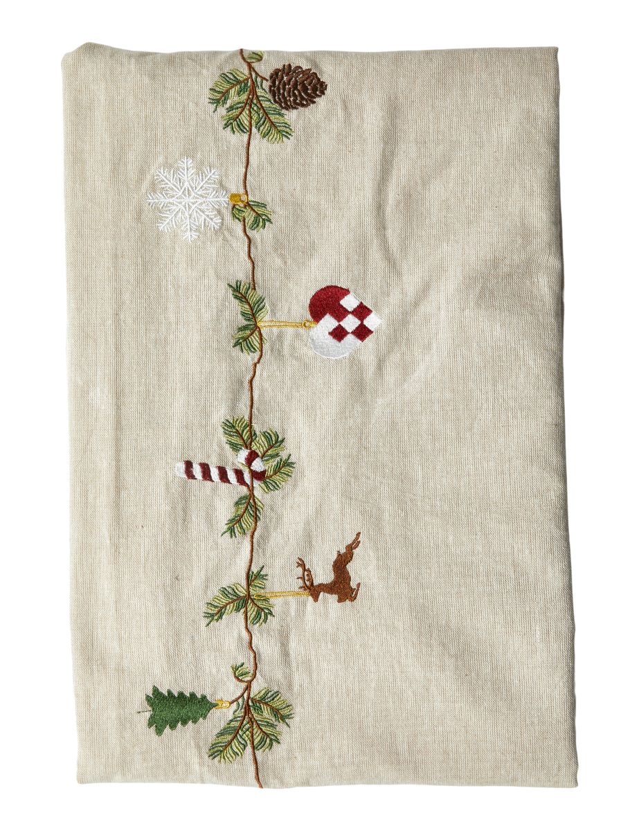 Juledug broderet 140x360 cm. Recyl. Bomuld